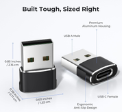 USB to USB-C Adapter 3-Pack – Type-C Female to USB-A Male Converter for iPhone & iPad