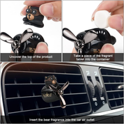 Bear Pilot Retro Airplane Car Air Freshener – Rotating Propeller Vent Clip with Fragrance Tablets (Black)