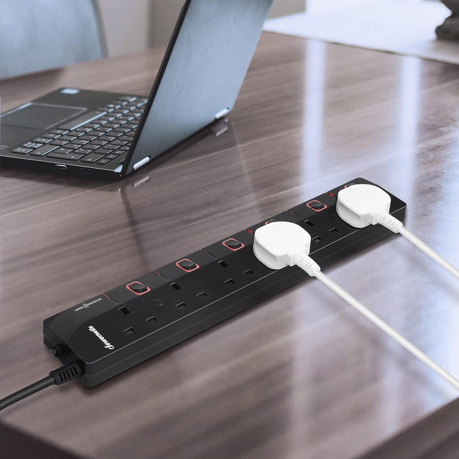 6 Way Extension Lead with Individual Switches – 5M Surge Protected Power Strip, 13A, Black
