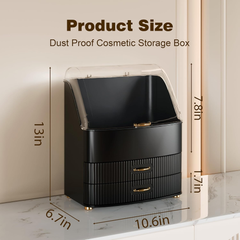 Black Makeup Organizer Box with Lid and Drawers for Vanity Storage