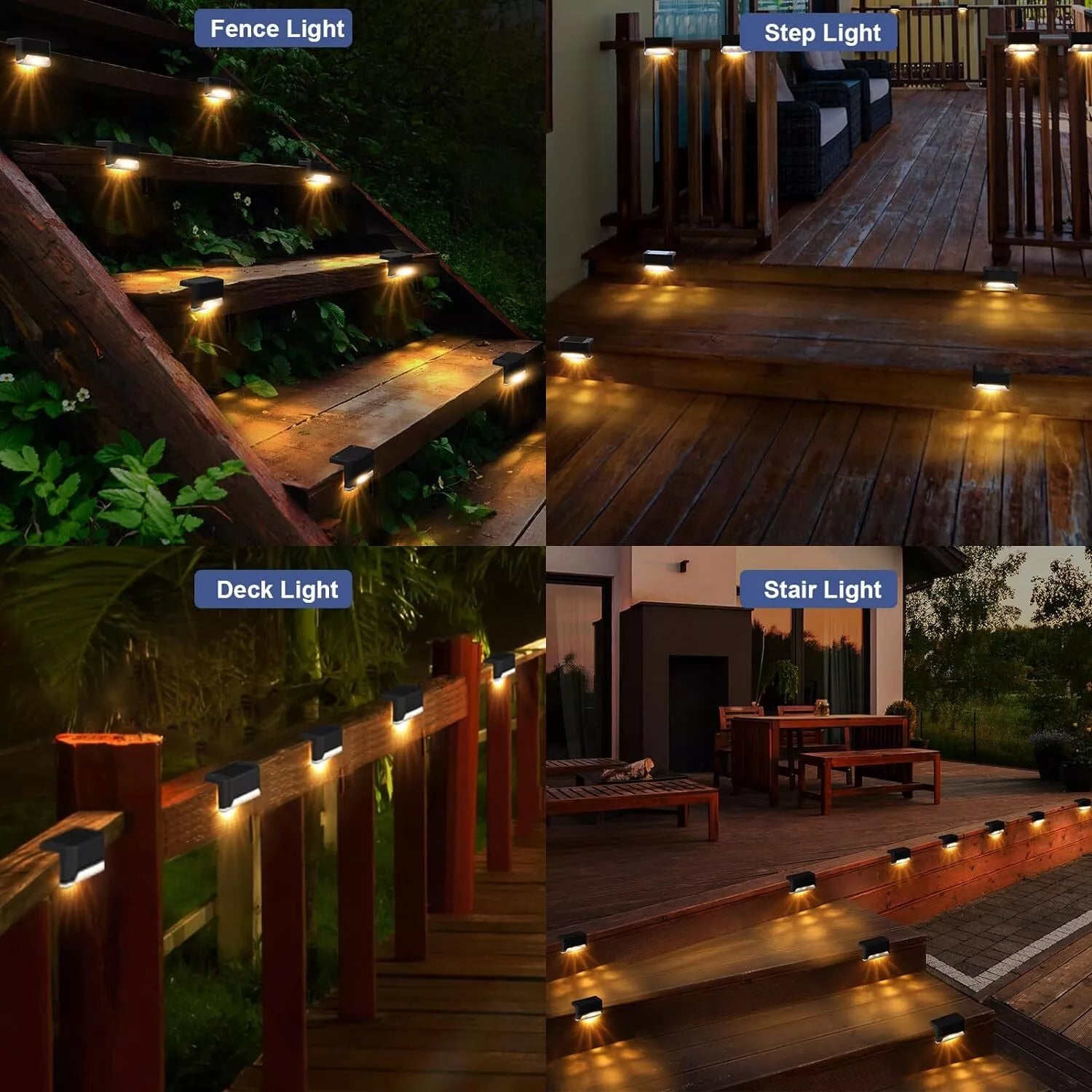 Solar Deck Lights 16PCS LED Outdoor Waterproof Pathway & Stair Lamps
