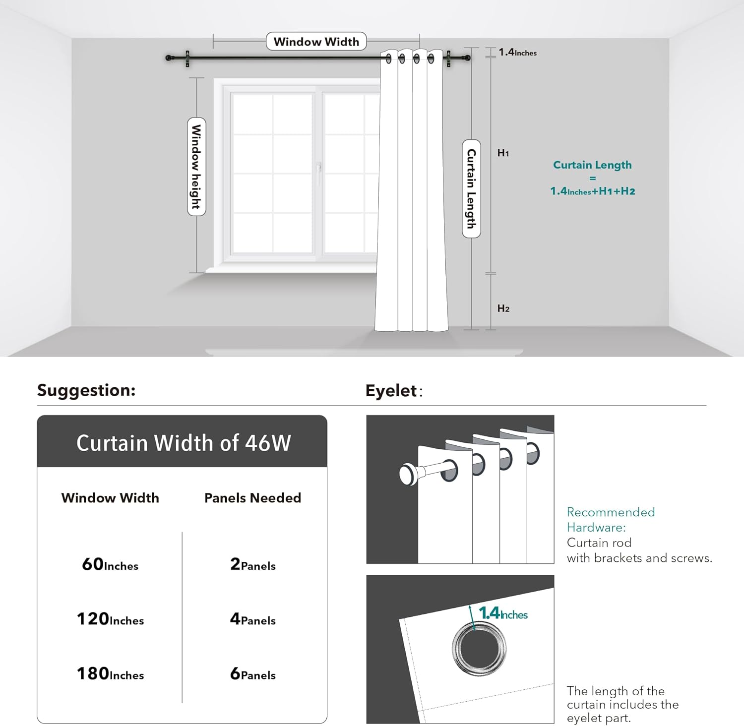 Foil Printed Grey Blackout Curtains – 46x54 Inch Thermal Eyelet Drapes, 2 Panels