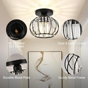 Small Crystal Ceiling Light – 2 Pack Black Metal Semi Flush Mount Chandelier