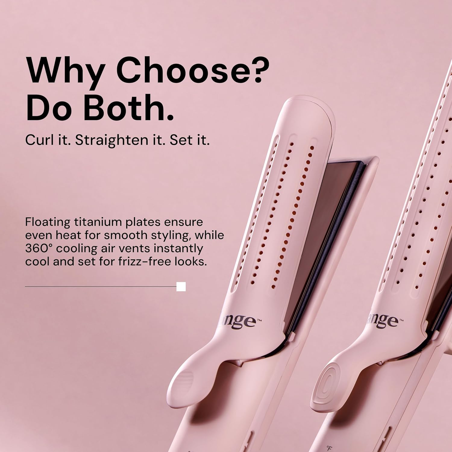 2-in-1 Hair Straightener & Curler – Titanium Flat Iron with Cooling Air Vents (Blush)