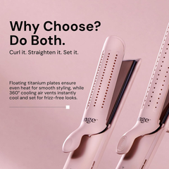 2-in-1 Hair Straightener & Curler – Titanium Flat Iron with Cooling Air Vents (Blush)