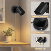 Modern Adjustable Wall Lamp – Black GU10 Spotlight with Pull Cord Switch, Indoor Use