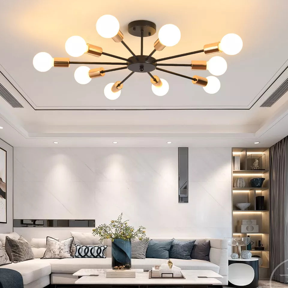 Sputnik Ceiling Light – 10-Light Matte Black Flush Mount Fixture