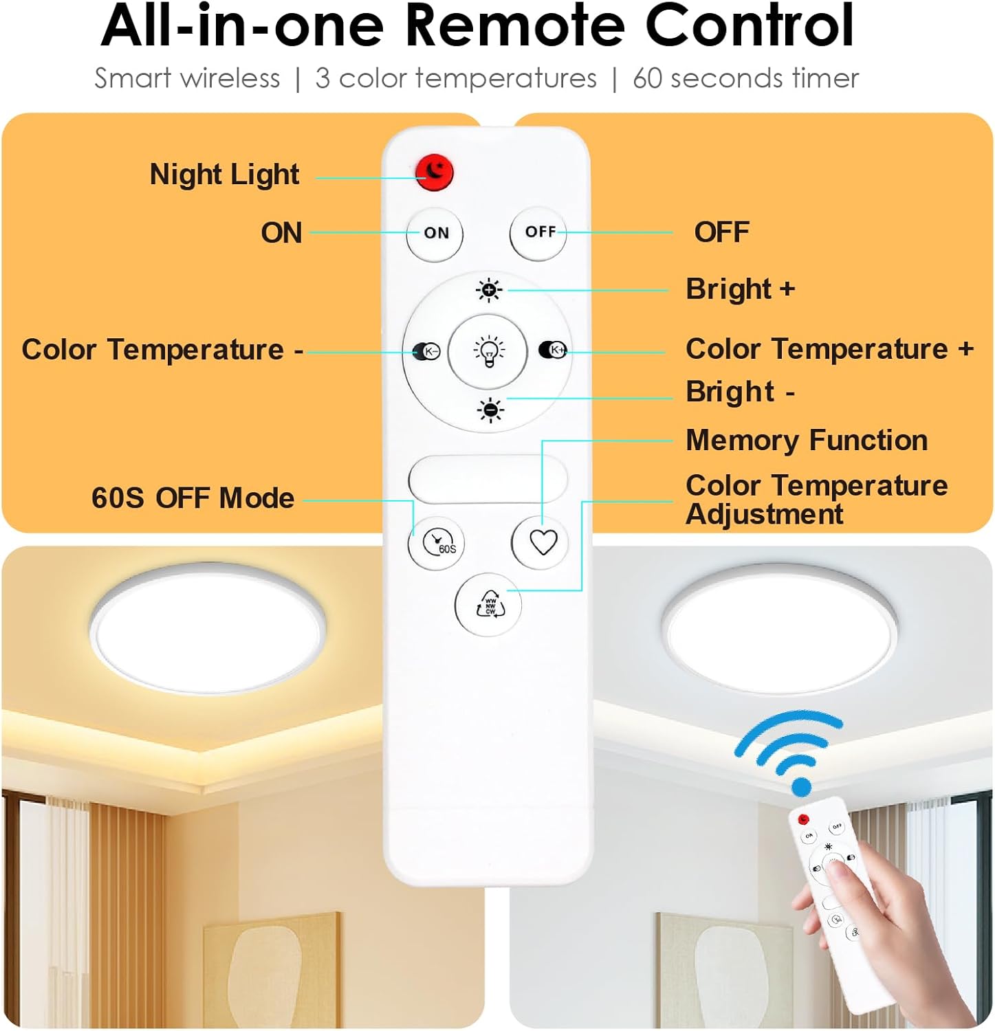 24W Bathroom Ceiling Light Dimmable LED with Remote
