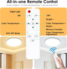 24W Bathroom Ceiling Light Dimmable LED with Remote