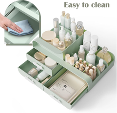 Green Makeup Organizer Box with Drawers for Skincare and Jewelry Storage