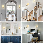Set of 2 Gold Wall Lights – Vintage Indoor Sconces with Fabric Shade, E27 Compatible