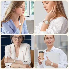 Women’s Leather Quartz Watch with White Dial, Elegant Analog Fashion Watch