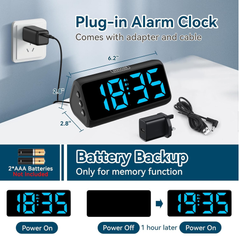 Digital LED Alarm Clock with Dual Alarms, 5 Dimmers, 4 Volumes & Power Memory