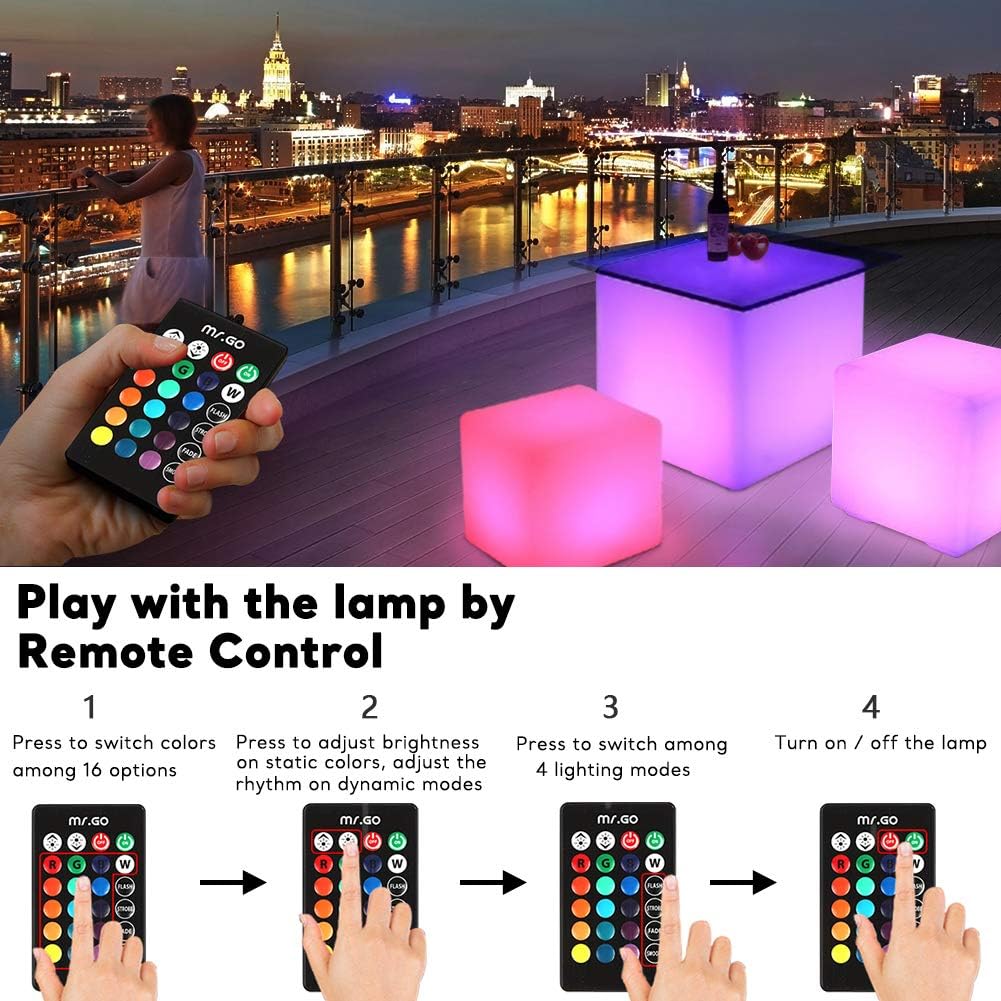 16" Waterproof Color Changing LED Cube Stool Lamp