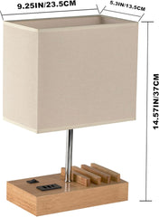 USB Bedside Table Lamp with Charging Station