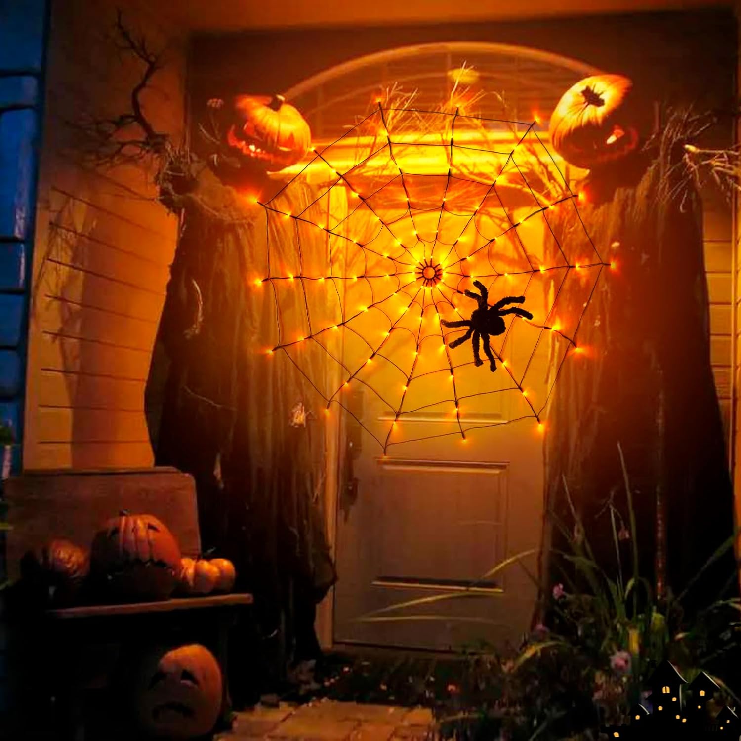 Halloween Spider Web Lights with Plush Spider Decoration