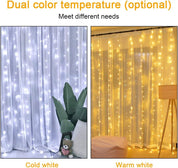 300 LED Cold White Curtain Fairy Lights with Remote
