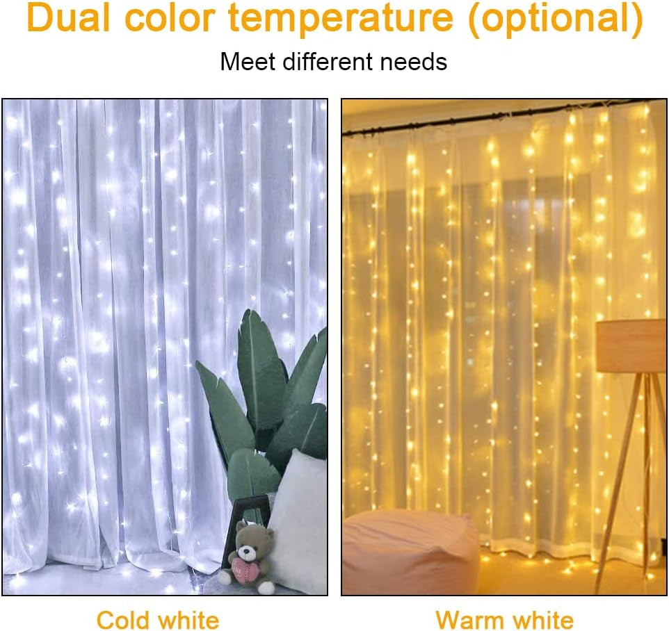 300 LED Cold White Curtain Fairy Lights with Remote