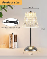 Rechargeable Gold Table Lamp, Touch Dimmable LED Desk Light