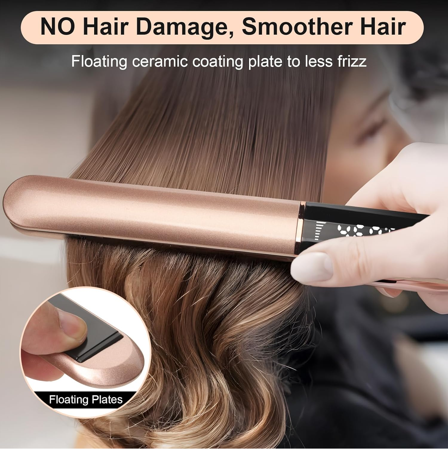 Flat Iron Hair Straightener – Floating Plates, 14 Heat Settings, Dual Voltage, LCD Display