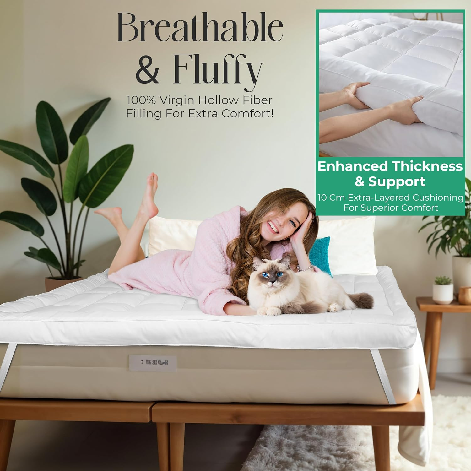 Luxury 10cm Double Bed Mattress Topper – Quilted Microfiber, Ultra Soft & Breathable