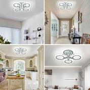 Modern 4-Ring LED Ceiling Light, Chrome, 6500K Daylight