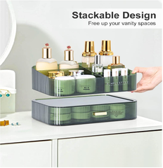Green Acrylic Makeup Organizer with Stackable Drawers for Skincare & Cosmetics