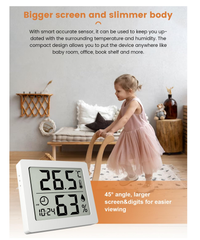 Digital Thermo-Hygrometer with Clock, Temperature & Humidity Monitor (White)
