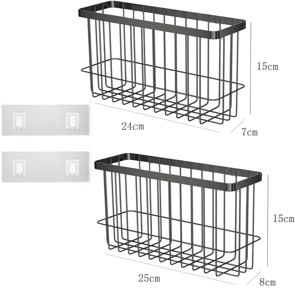 EigPluy 2pcs Self-Adhesive Wall Mounted Metal Storage Boxes – Black Cabinet Organiser