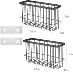 EigPluy 2pcs Self-Adhesive Wall Mounted Metal Storage Boxes – Black Cabinet Organiser