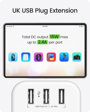 3-Way Multi Plug Extension Socket with 3 USB Ports, 13A 3250W Power Adapter