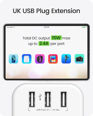3-Way Multi Plug Extension Socket with 3 USB Ports, 13A 3250W Power Adapter