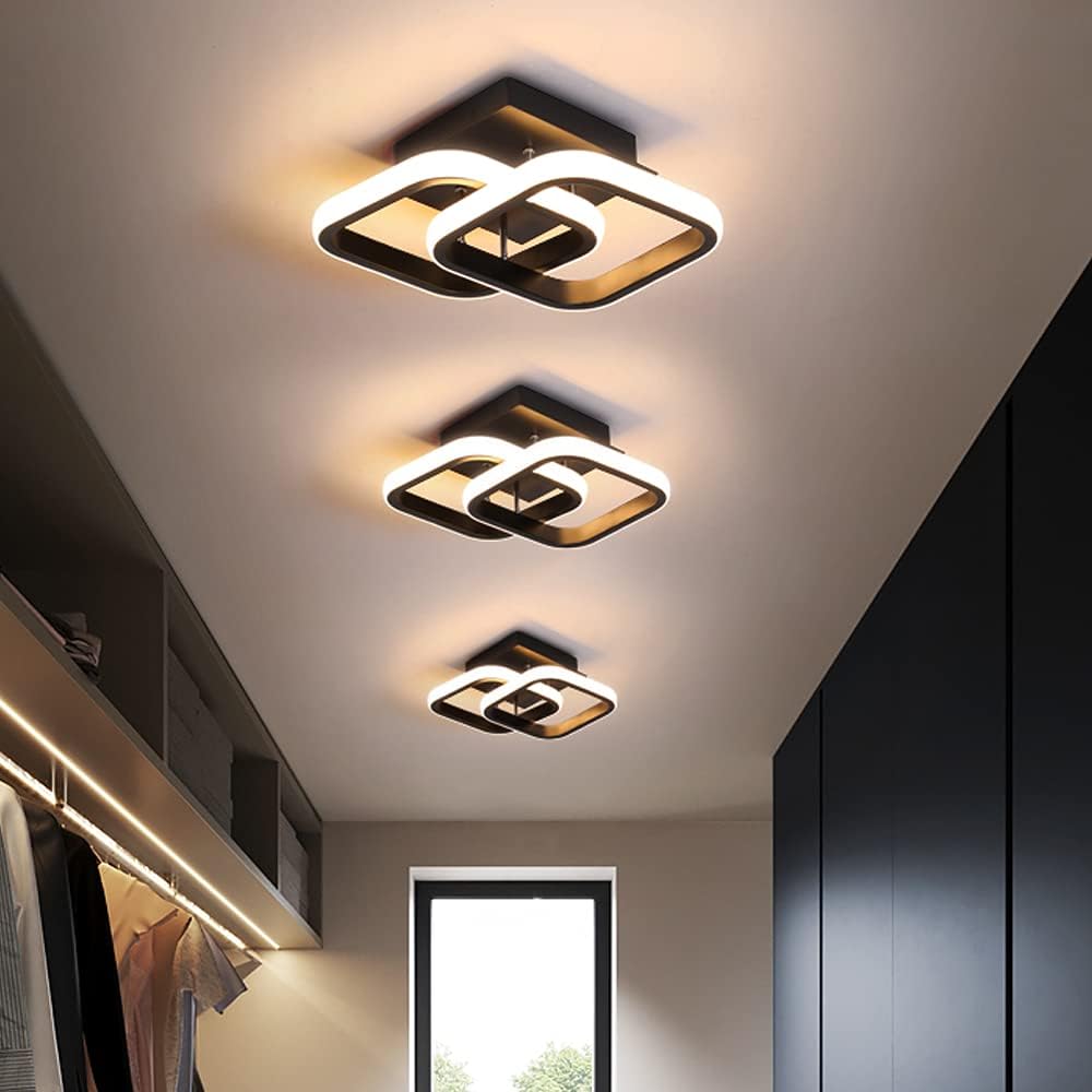 22W Modern Square LED Ceiling Light, 3000K Warm White, Black Flush Mount Ceiling Light for Hallway, Bedroom, Kitchen, Living Room, Office, Dining Room & Entryway
