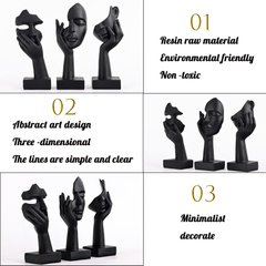 Oliruim 3-Piece Black Woman Face Statue Set – Modern Home Accent & Desk Decor