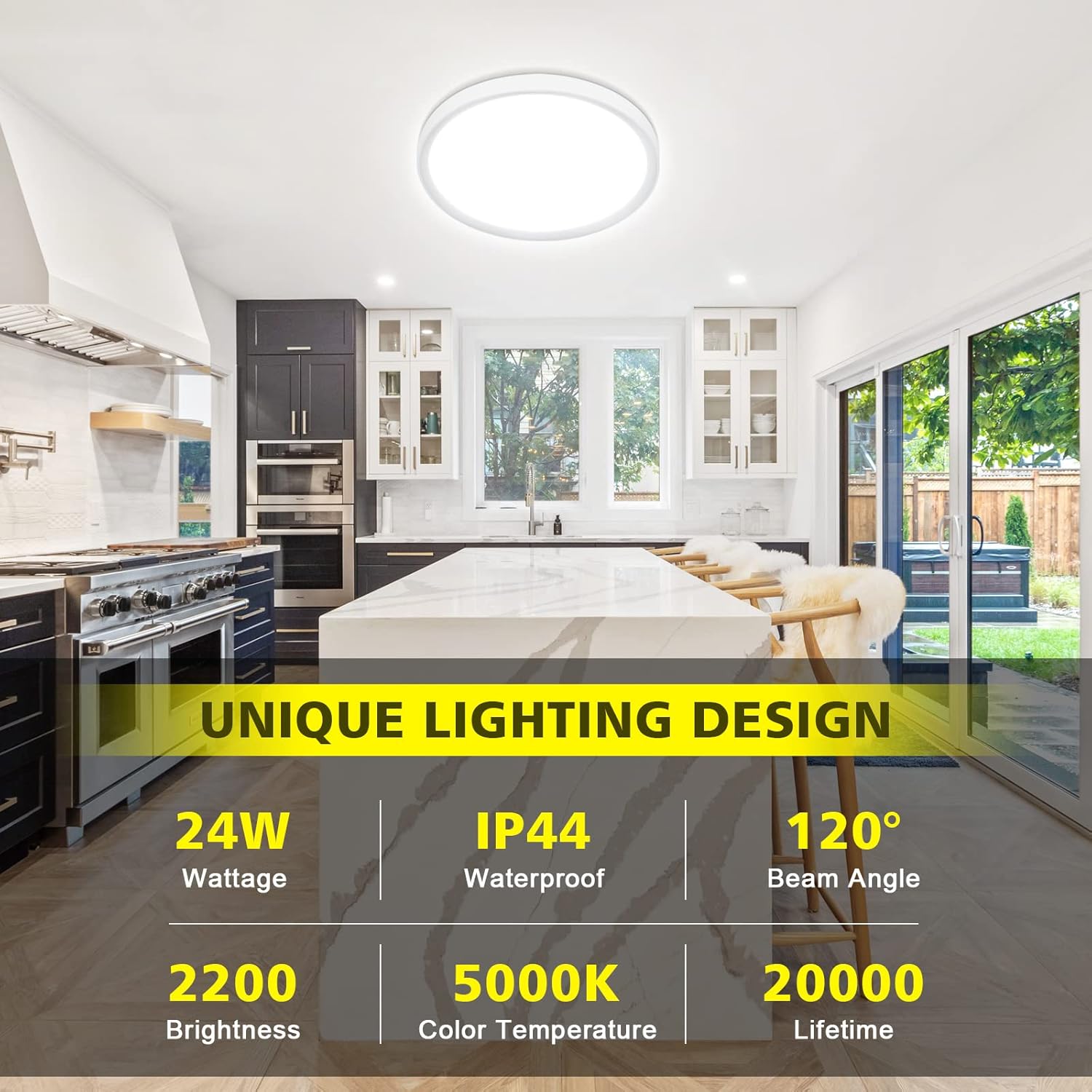 24W LED Ceiling Light – 5000K Daylight, IP44 Waterproof, 2200LM, Ø28.5cm