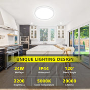 24W LED Ceiling Light – 5000K Daylight, IP44 Waterproof, 2200LM, Ø28.5cm