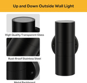 Modern Stainless Steel GU10 IP44 Up-Down Wall Light - Waterproof, Mains Powered, for Porch/Garden (Black)