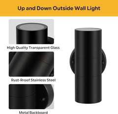 Modern Stainless Steel GU10 IP44 Up-Down Wall Light - Waterproof, Mains Powered, for Porch/Garden (Black)