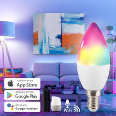 Smart WiFi LED E14 Bulb - Music Sync,  5W 2700K-6500K,RGB+Warm/Cool White, Alexa & Google Home Compatible