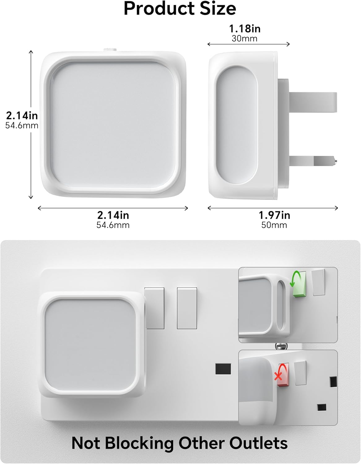 Plug-in LED Night Light with Dusk to Dawn Sensor, Adjustable Brightness, 3000K Warm White (2 Pack)