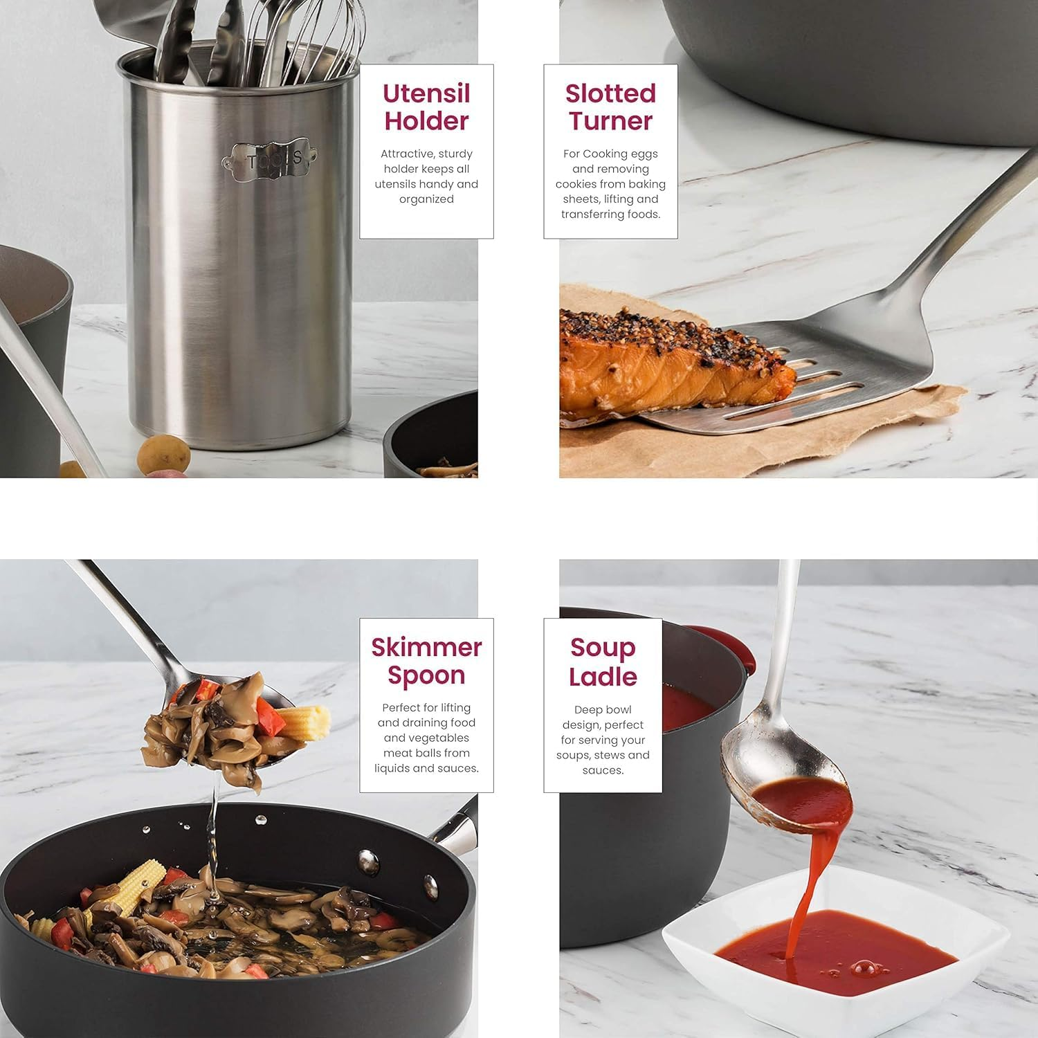 10-Piece Stainless Steel Kitchen Utensil Set – Nonstick, Heat-Resistant Cooking Tools with Holder