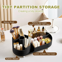 360 Rotating Black Makeup Organizer 2-in-1 Cosmetic Storage Box