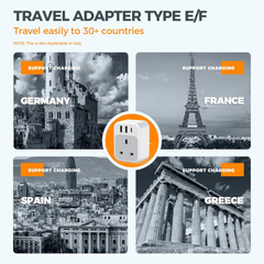 UK to EU Plug Adapter 2 Pack, 4-in-1 Europe Travel Adapter with 3 USB & USB-C