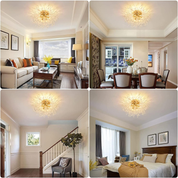 Modern Fireworks Crystal Chandelier – Flush Mount Ceiling Light with K9 Crystals and 6 G9 LEDs for Living Rooms, Bedrooms, and Hallways