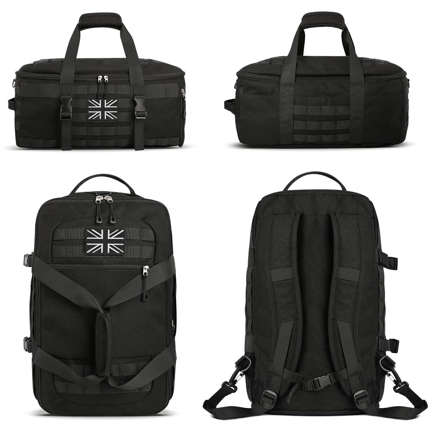 3-in-1 Tactical Gym Duffle Bag – Travel Backpack with Shoe & Wet Compartments, Black