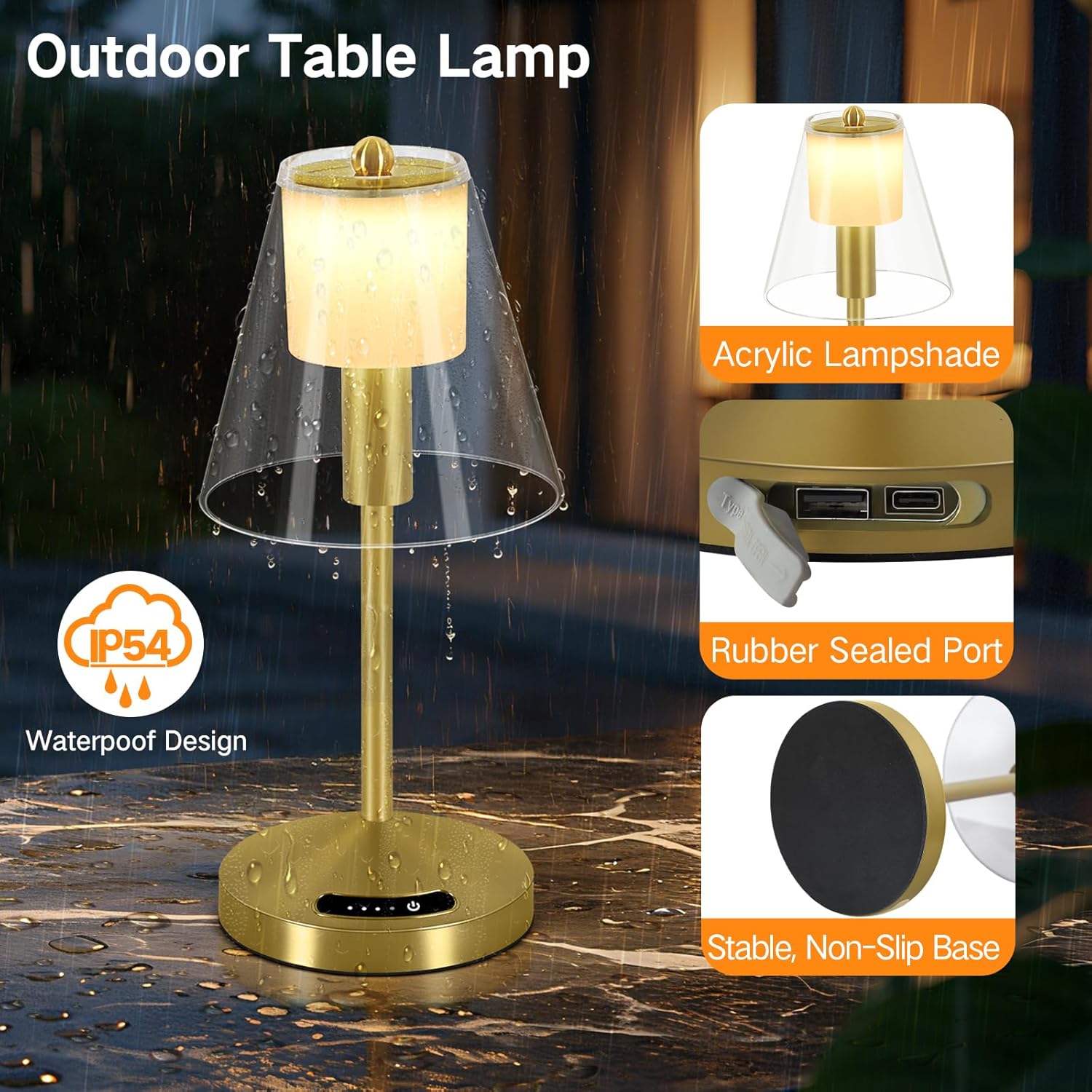 Rechargeable LED Table Lamp with USB Ports & Touch Control