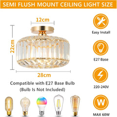 Modern Crystal Ceiling Light with Glass Lampshade Chrome