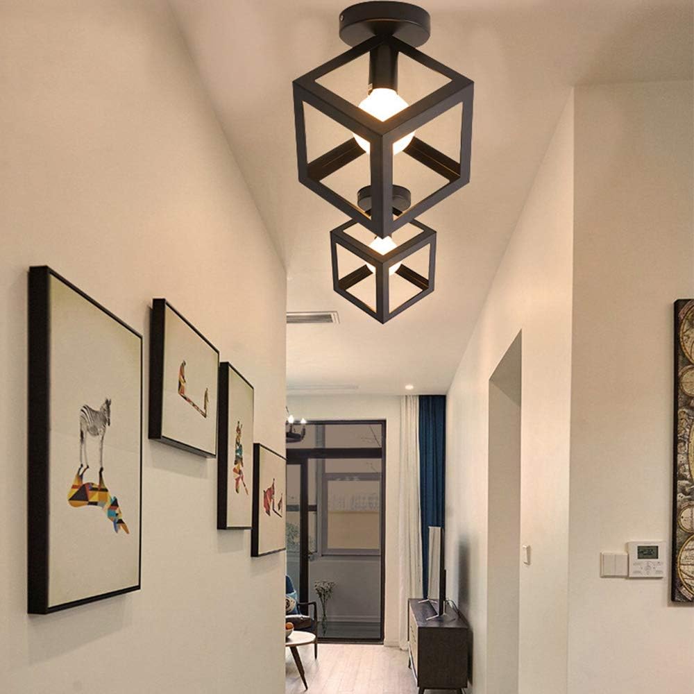 Vintage Cage Metal Lamp Shade – Retro Industrial Semi-Flush Mount Ceiling Light Fitting for Loft, Home, Office, Restaurant & Café