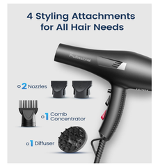 Professional Ionic Hair Dryer – Fast Drying Blow Dryer with Diffuser & Comb, Black