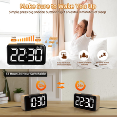 Digital LED Alarm Clock with Large Display, Snooze, 2 Volumes & 5 Brightness